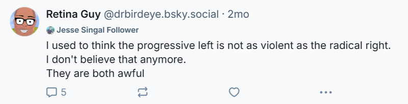 screeshot of a bluesky post with a label: Lesse Singal Follower