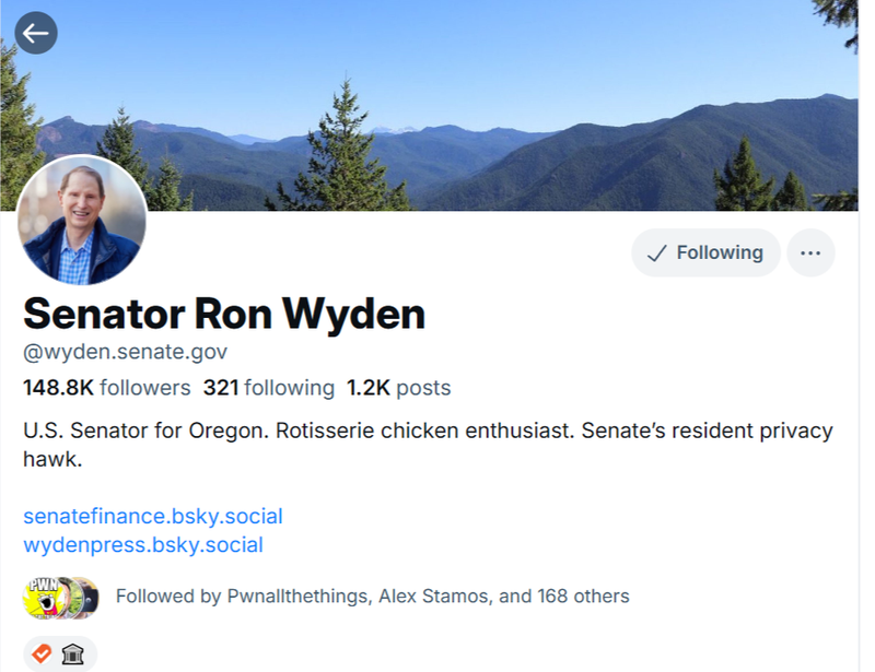 accoutn of senator wyden, @wyden.senate.gov
